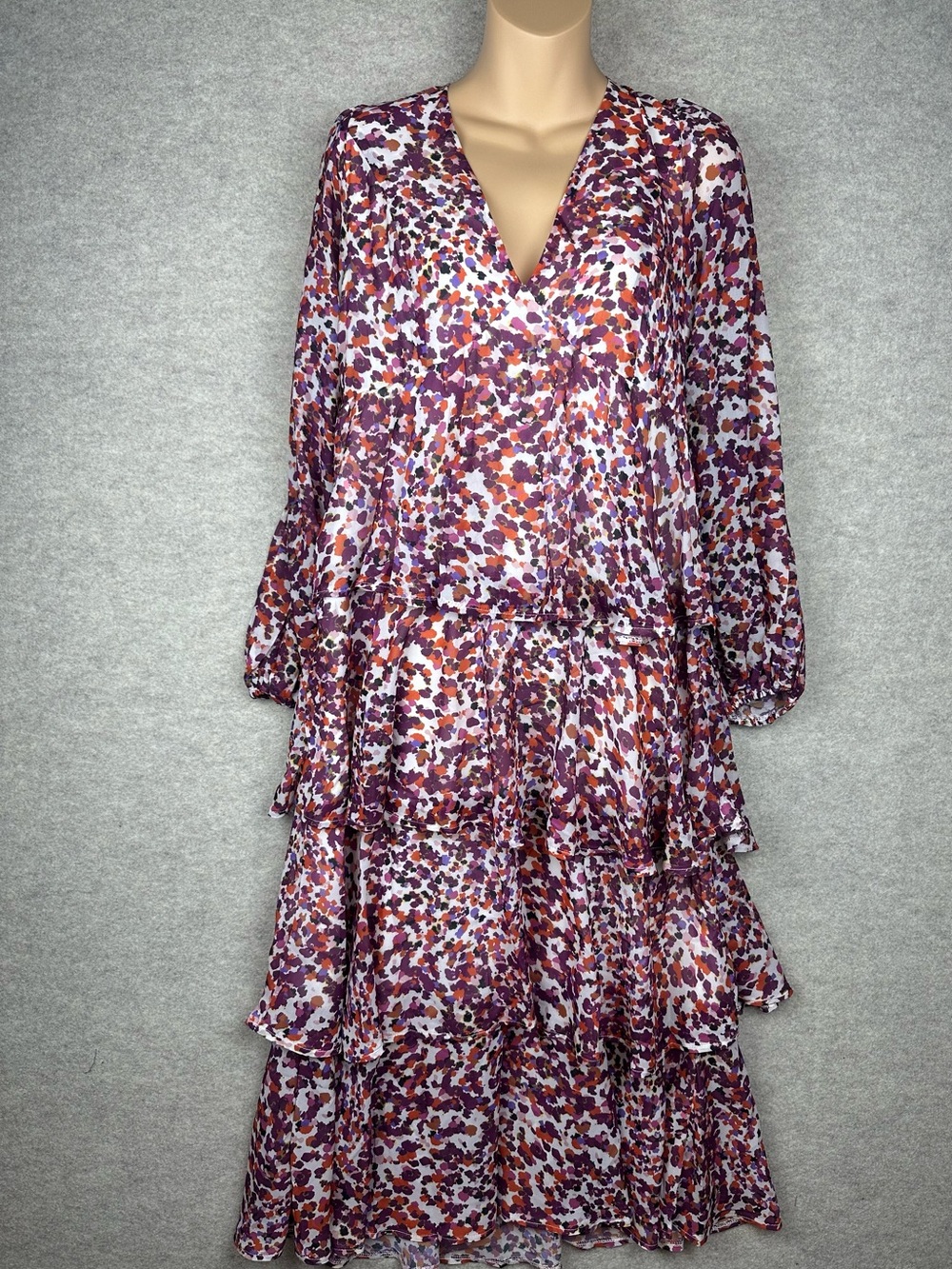 Pretty Lavish Ashton Ruffle Midi Dress Coral Abstract Print NWT Size US 6